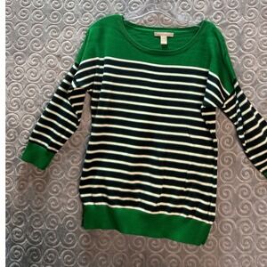 Banana Republic Striped Crew Neck Sweater Green Navy White Women's Size Medium